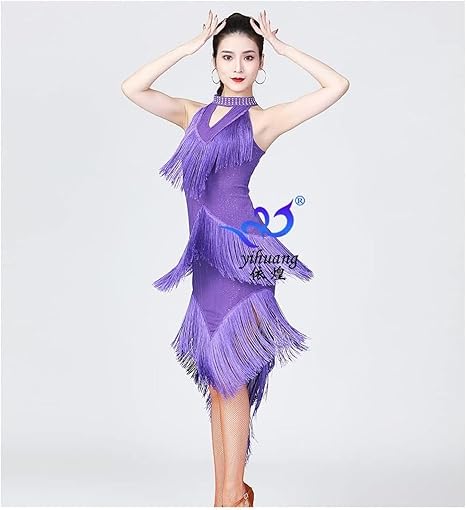 ラテンドレス衣装 社交ダンス ラテンアメリカン フリンジ スパンコール パープル Amazon.co.jp: [売店] ラテンドレス フリンジ 社交ダンス衣装